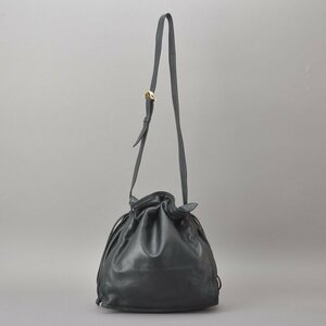 1円 美品 LOEWE ロエベ アナグラム フラメンコ ドローストリング 巾着ショルダーバッグ ナッパレザー 本革 ブラック 斜め掛け 鞄 Ma.g