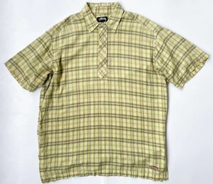 希少!! 名作!! OLD STUSSY プルオーバー 半袖 チェック シャツ USA製 黒タグ size M ビンテージ 80s 90s MADE IN USA