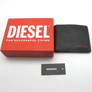 DIESEL ディーゼル 二つ折り財布 ブラック レザー 本革 革 正面ロゴ 小銭入れあり メンズ X06809