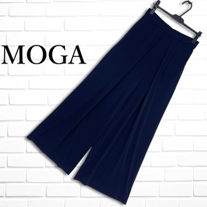 ◆美品◆ MOGA モガ 軽やか♪ ストレッチ イージー ワイド パンツ 紺 ネイビー レディース 2 M ◆日本製 送料無料◆ 1894K