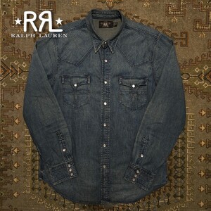 【逸品】 RRL Indigo Denim Western Shirt 【L】 インディゴ デニム ウエスタン シャツ 本藍染 シュワルツェネッガー着用 Ralph Lauren