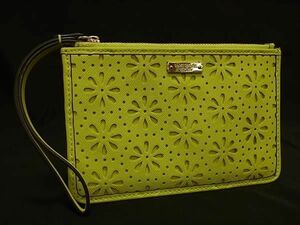 ■美品■ kate spade ケイトスペード PWRU3783 レザー フラワー 花 リストレット マルチポーチ 小物入れ イエロー系 DG0683