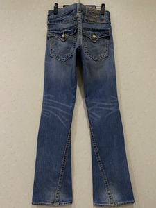 ※TRUE RELIGION トゥルーレリジョン JOEY BIGT スワロフスキー デニムパンツ 未裾直 インディゴ米国製 27 　　 BJBA.H