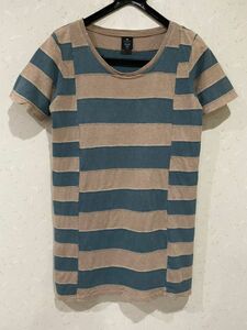 ＊ゴーヘンプ GOHEMP 麻混 ボーダー 半袖 チュニック 半袖 ロングTシャツ XS　　　　　 BJBA.A