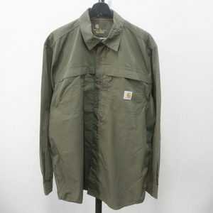 U263 2000年代製 CARHARTT カーハート 長袖シャツ■00s 表記Lサイズ グリーン 無地 ワーク リップストップ アメカジ 古着 古着卸 オールド