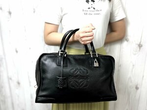 極美品 LOEWE ロエベ アナグラム アマソナ36 ミニボストンバッグ トートバッグ バッグ レザー 黒 73946