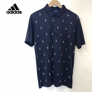 R319-W◆adidas adicross アディダス アディクロス 半袖ポロシャツ スポーツ ゴルフウェア ドライ 柄物◆size:L ネイビー系 ポリエステル