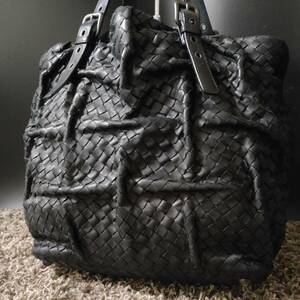 1円~【希少/美品】ボッテガヴェネタ BOTTEGA VENETA トートバッグ メンズ ビジネス ハンドバッグ 手提げ 肩掛け イントレチャート 革 黒