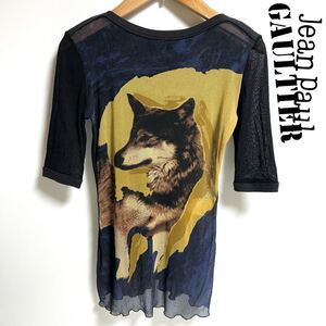 レア Jean Paul GAULTIER ジャンポール ゴルチエ MAILLE マイユ カットソー パワーネット チュール 90s ヴィンテージ ウルフ オオカミ 狼 M