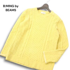 B:MING by BEAMS ビームス 通年 ケーブル編み★ クルーネック ニット セーター Sz.M　メンズ 黄色　C4T09022_A#L