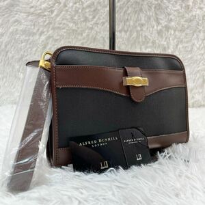 新品◎ダンヒル dunhill セカンドバッグ クラッチバッグ レザー PVC チェック ビジネスバッグ メンズ 金具 ブラウン 茶色 ストラップ付き