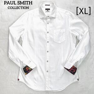 【美品・希少XL】PAUL SMITH ポールスミス コレクション イタリア製高級コットン ヘリンボーン 長袖シャツ XL ホワイト メンズ 