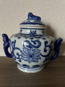 唐物 中国美術 古玩 龍年製 民国期 染付 鑑賞品　花瓶 花器 高:19.5cm 幅:22cm