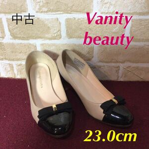 【売り切り!送料無料!】A-17 Vanity beauty!パンプス!23!ベージュ!黒!ブラック!おしゃれ!かわいい!リボン!中古!