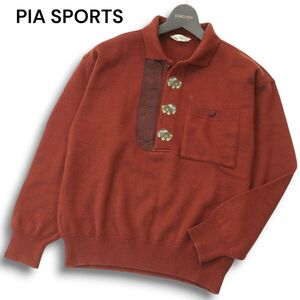 PIA SPORTS ピアスポーツ 秋冬 車 刺繍★ ニット ポロシャツ セーター Sz.3　メンズ 日本製　A4T12566_B#K