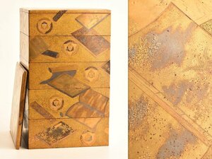 【流】時代漆器 江戸時代 大名道具 本金蒔絵五段小重箱 DI421