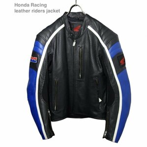 TK 希少 『ブラック×ブルーの好配色』 純正 ホンダ Honda Racing 本革 レザーライダースジャケット バイカー