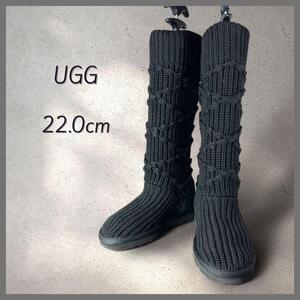 未使用 UGG アグ アーガイル柄 ニットロングブーツ 黒ブラック 22cm 内側ボア ふわふわ 暖かい