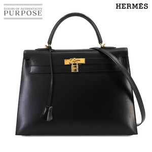 新品同様 エルメス HERMES ケリー 35 2way ハンド ショルダー バッグ ボックスカーフ ブラック □F刻印 ゴールド 金具 外縫い 90233776