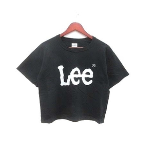 リー LEE Tシャツ カットソー ショート丈 ロゴプリント 五分袖 M 黒 ブラック /YK レディース