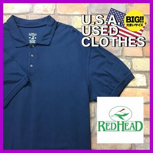 ME12-698★USA古着★激渋カラー【RED HEAD】BIGサイズ プレーン 半袖 ポロシャツ【メンズ 2XL】ネイビー ゴルフ アメカジ アウトドア