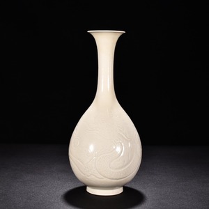 定窯 刻龍文玉壺春瓶 官款 唐物 陶磁器 中国美術 工芸品 HB889