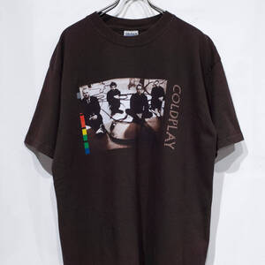 M / 00年代 COLDPLAY コールドプレイTWISTED LOGIC TOUR 2005 ツアー バンド ロック Tシャツ GILDAN ウルトラヘビー 茶 ブラウン 古着