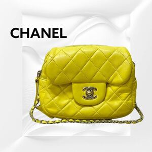 高級 CHANEL シャネル １５番台 ココマーク ターンロック ラムスキン マトラッセ ミニフラップ チェーン ウォレット ショルダーバッグ