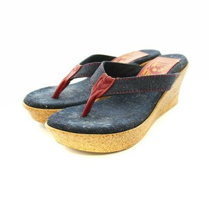 アイランドスリッパ ISLAND SLIPPER トングサンダル ミュール 厚底 デニム ヒール ウェッジソール 6 24cm 紺 ネイビー