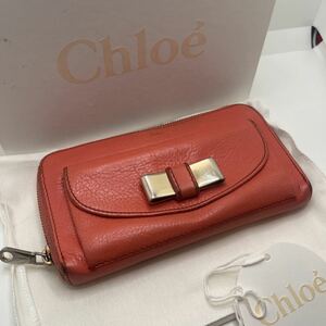 Chloe クロエ サーモンピンク リボン 長財布