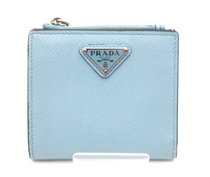 プラダ 現行モデル サフィアーノ トライアングル 財布 コンパクト ライトブルー RFID 2ML049 PRADA /33449