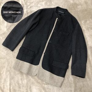 希少★美品 ISSEY MIYAKE MEN イッセイミヤケメン テーラードジャケット ウール 切替 スタンドカラー ME13FD079 チャコールグレー サイズ2