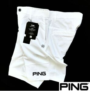 ◆H839新品【メンズM】白 ピン ゴルフ PING GOLF 左フロントPINGロゴ 吸水速乾 撥水 ストレッチ ショートパンツ 定価12100円