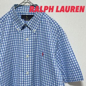RALPH LAUREN ラルフローレン ボタンダウン 半袖シャツ　ギンガムチェック柄 ポニーロゴ刺繍　クラシックフィット　サイズM