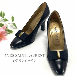 YSL YVES SAINT LAURENT イヴ サンローラン イブ サンローラン パンプス ハイヒール レザー リボン ブラック 黒 ロゴ ブランド レディース