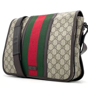 1円●美品● GUCCI グッチ ウェブ GGスプリーム シェリーライン メッセンジャーバッグ ショルダーバッグ 斜めがけ鞄 PVC レザー メンズ