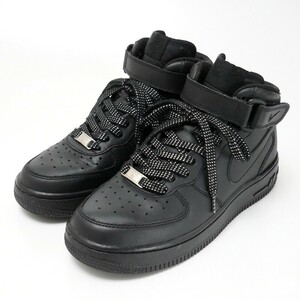 GQ1384*NIKE ナイキ AIR FORCE 1 MID GS エアフォース1 ミッド US5Y 23.5cm レザー ハイカットスニーカー 314195-004 靴 ブラック