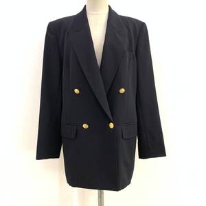 ☆DAKS LONDON ダックスロンドン レディース 日本製 ダブルブレスト ブレザー 紺ブレ テーラードJKT サイズ7AR【送料一律/同梱可能】B