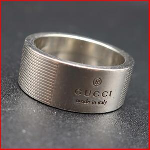 正規品 グッチ Gucci リング Ring SV925 ロゴ Logo ストライプ Stripe シルバー silver 約12号 approximately 12 美品 Authentic Mint