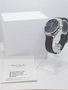 Paul Smith ポールスミス 1116-T020640 SS ブラック文字盤 クオーツ メンズ腕時計 レザーベルト デイト 中古動作品 箱あり マルチカラー