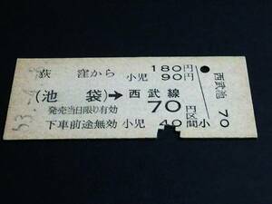 【連絡券(B型)】　国鉄/西武（荻窪から(池袋)→西武線70円）　S53.4.8