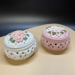 駅弁の達人 花めぐり弁当 器のみ 陶器製 小物入れ 洋食器 2点セット 花柄 白 ピンク 約11cm 稀少