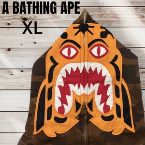 【超絶人気デザイン】A BATHING APE アベイシングエイプ タイガー シャーク XL パーカー カモフラ 迷彩 グリーン 緑 ジップアップ タイガー