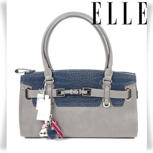 新品1円～★ELLE エル 女性用 レディース レザーミニトートバッグ アンティエ グレー クロコエンボス 肩掛け可能 正規店本物 ◆A1043◆