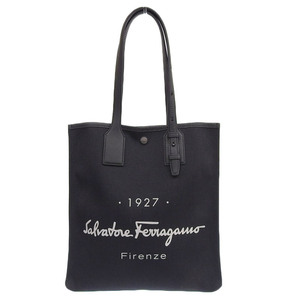 フェラガモ FERRAGAMO トートバッグ キャンバス/レザー ブラック 中古 新入荷 OB1849