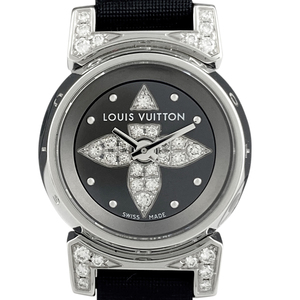 ルイ・ヴィトン Louis Vuitton タンブール ビジュ Q151K 腕時計 SS ダイヤモンド レザー クォーツ グレー レディース 【中古】