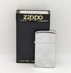 ◆ZIPPO ジッポ ライター シルバー UNIVERSITY HAWAII ハワイ大学 ケース付 着火未確認 現状品