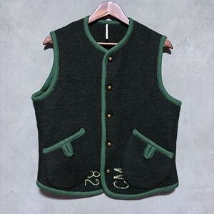 m’s braque エムズブラック wool Tirolean vest 縮絨ウール 刺繍 パイピング チロリアン ベスト size.表記なし (S程度) グリーン unisex