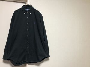 【送料込み】90sヴィンテージ RALPH LAUREN ラルフローレンBLAKE黒ブラック無地ボタンダウンシャツsize L