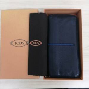 【●本11】 トッズ TODS ブルー ブラック レザー ラウンドファスナー ラウンドジップ 長財布 XAMACHA1400DOU118X 自宅保管 長期保管